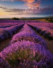 Fototapeta premium lavender field at sunset