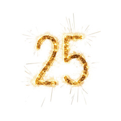 Obraz premium Digitally created sparkler number 25 with glowing effects and isolated on black background. transparent background