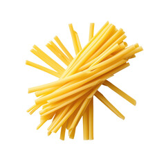 Dried spaghetti pasta arranged in a pile on a white background, perfect for culinary photography and food styling. transparent background