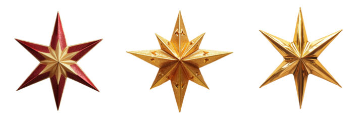 Collection of Christmas star isolated on transparent background. Generated AI.