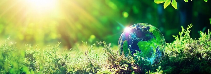 Sunlight filtering through trees onto an environmental globe.