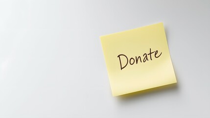 A yellow sticky note with the word 'Donate' written on it, isolated on a white background.