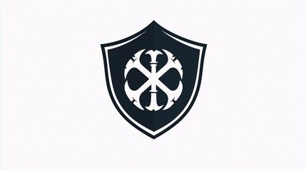 A striking design showcases a stylized shield and warning icon representing a threat, set against a pristine white backdrop.