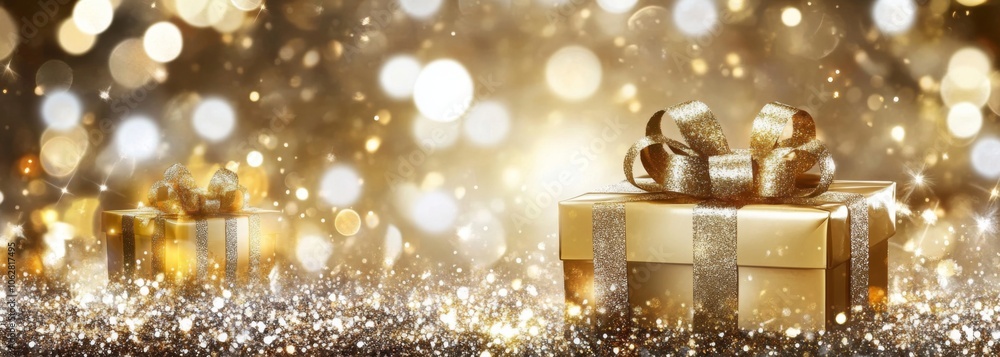 Poster abstract background featuring a golden box with defocused lights.