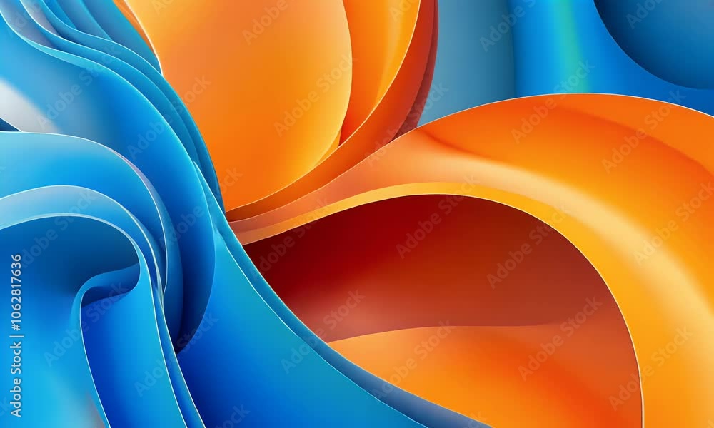 Poster a blue and orange background with smooth curves in the foreground, creating an abstract design. the 