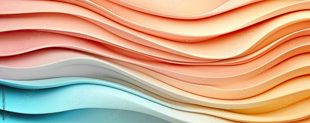 Poster stylized wave patterns in soft pastel colors on an abstract backdrop.
