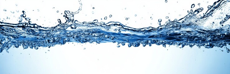 Isolated transparent water creates dynamic splashes and flows.