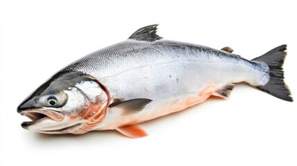Fototapeta premium Fresh whole silver salmon fish isolated on white background.