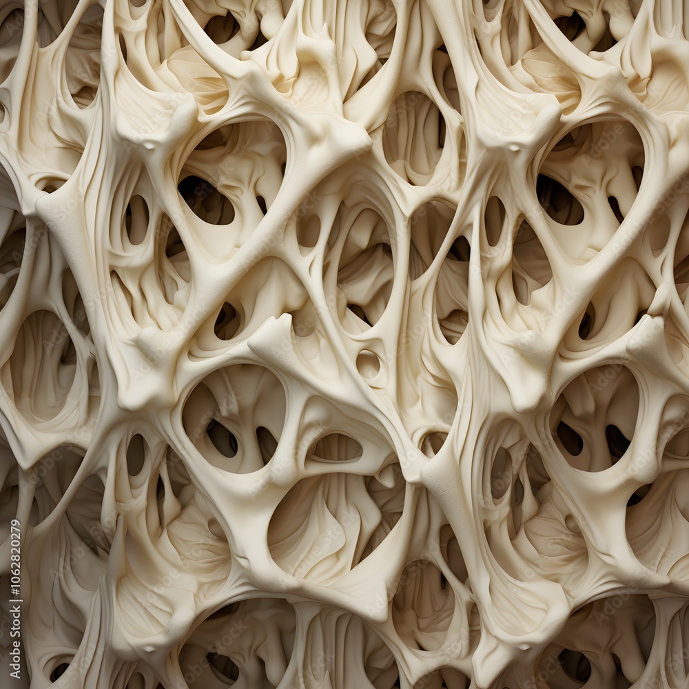 Poster intricate, organic structure resembling a porous material with interconnected forms.