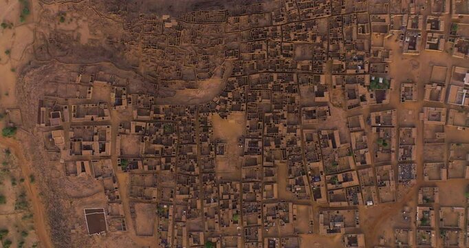 Top Down View Of Town Ouadane In Mauritania At Sunrise - Drone Shot