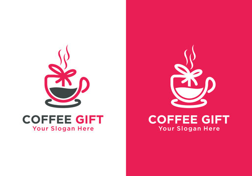 Coffee cup logo design in gift shape. for coffee shop logo or gift shop logo. vector drink gift logo