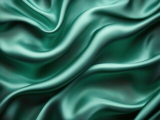 Fototapeta premium Smooth, luxurious teal satin fabric with flowing folds and natural highlights, perfect for elegant backgrounds or textile design projects.