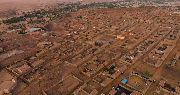 Aerial View Of Ouadane Town At Sunrise In Mauritania - Drone Shot