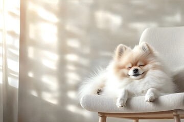 Fluffy Pomeranian Resting on a Cozy Chair