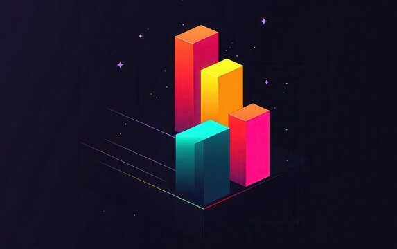 A vibrant infographic showcasing three stacked bar charts in bold colors, each representing stages of business growth, set against a dark background