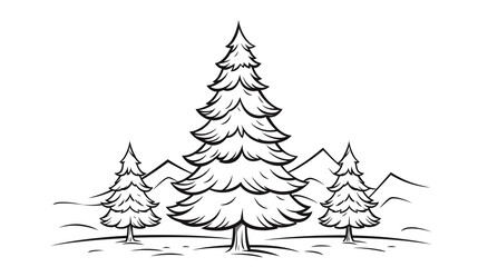 Christmas tree. New Year's and Christmas designs drawn on white background