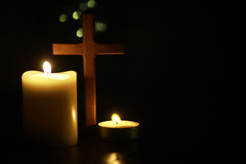 Candlelit Cross and Candle Scene in Dark Ambient Setting
