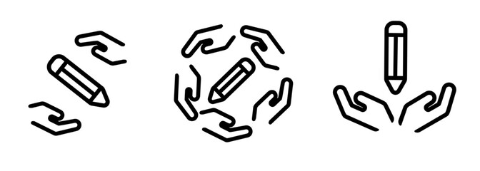 Hand pam around pencil pen logo icon set collection line stroke design symbol of education school academy university community foundation