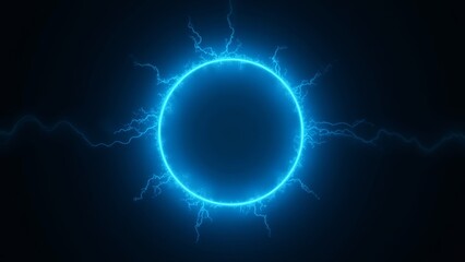 Glowing electric blue circle with neon lightning effect on dark background