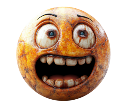 Distressed Emoji Face with Crazy Expression, 3D Cartoon Icon for Unique Reactions and Social Media
