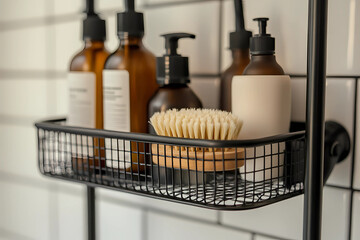 Durable and Stylish Industrial-Style Steel Shower Caddy with Tiers