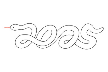 左に向かって2025になる線画の蛇