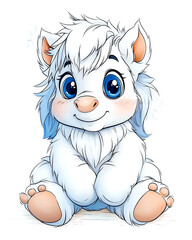 Obraz premium A cute white animal with blue eyes is sitting on a white background. The animal has a big smile on its face, and it looks like it's enjoying itself
