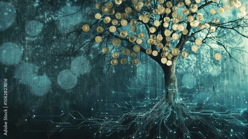 Poster glimmering tree with branches and sparkling lights