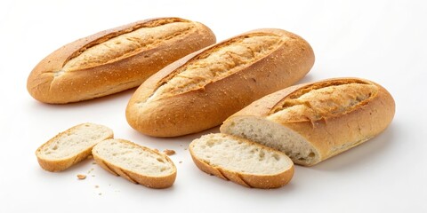 A trio of freshly baked bread loaves with a couple of slices ready for your next meal