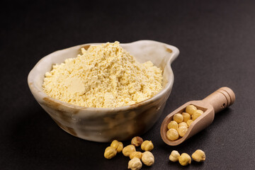 Besan Flour or Gram Flour (Cicer arietinum) in a Bowl. 