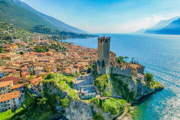 View of the Scaliger Castle of Malcesine. Malcesine, Lake Garda, Italy