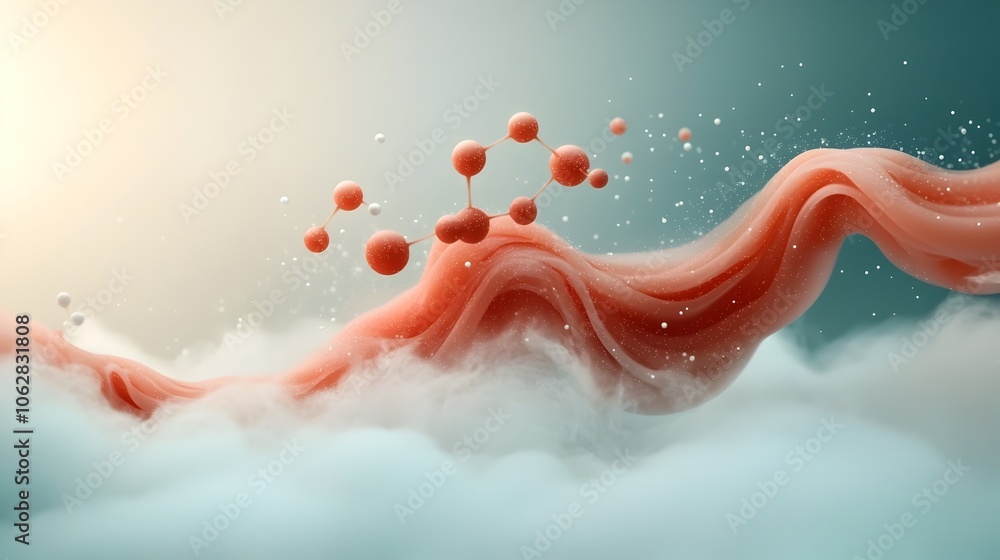 Poster graceful freeflowing molecular formations against a backdrop of ethereal impressionistic landscapes 