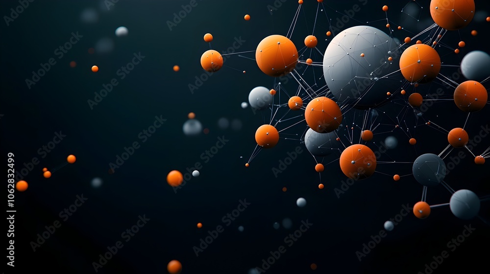 Poster captivating molecular cluster formation in spherical geometric shapes complex interconnected digital