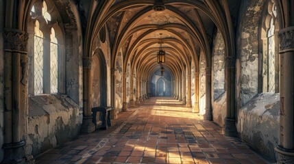 Fantasy medieval gallery in the castle.