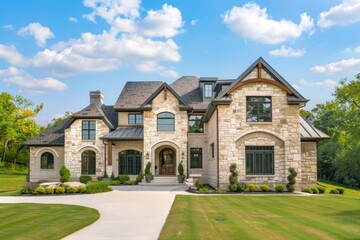 Beautiful, newly built luxury home exterior.