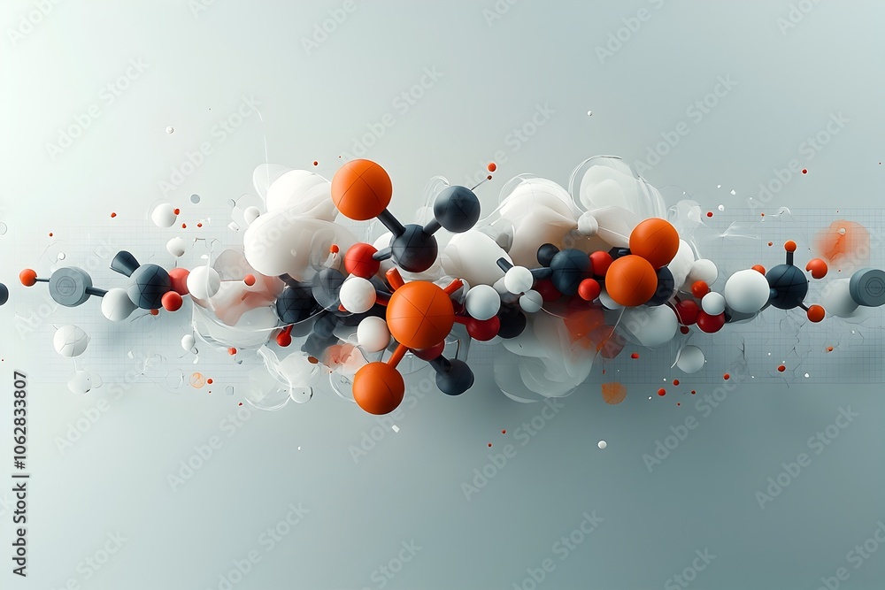 Poster intricately rendered molecular model showcasing the dynamic and intricate nature of organic compound