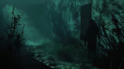 Eerie dark background with haunting shadows and chilling atmosphere