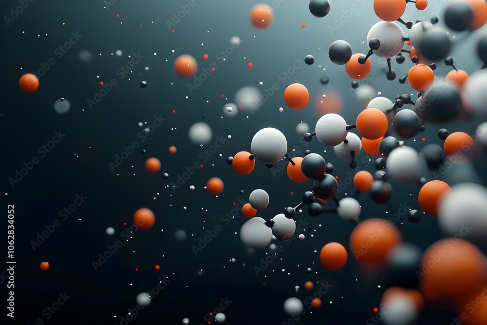 Poster captivating digital painting depicting alluring molecular structures orb like in form yet scattered 