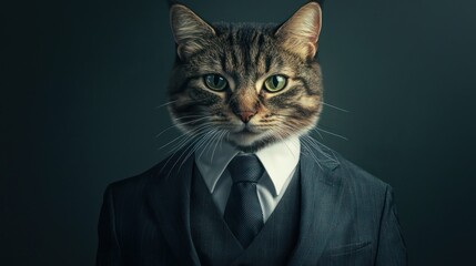 A feline in business attire, crafted to symbolize corporate sophistication.