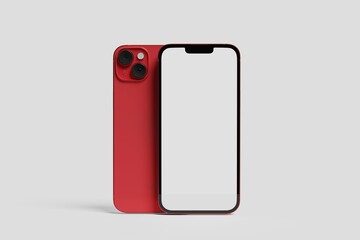3D red smartphone mockup with white screen. Red mobile phone isolated on white background. 3d vector illustration