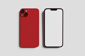 3D red smartphone mockup with white screen. Red mobile phone isolated on white background. 3d vector illustration