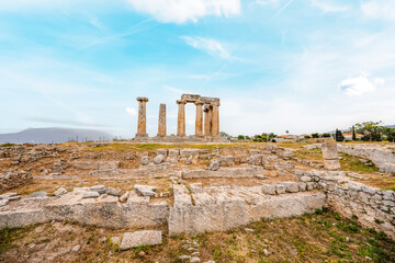 archaeological site of Ancient Corinth built in the slopes of Acrocorinth, Peloponnese, Greece