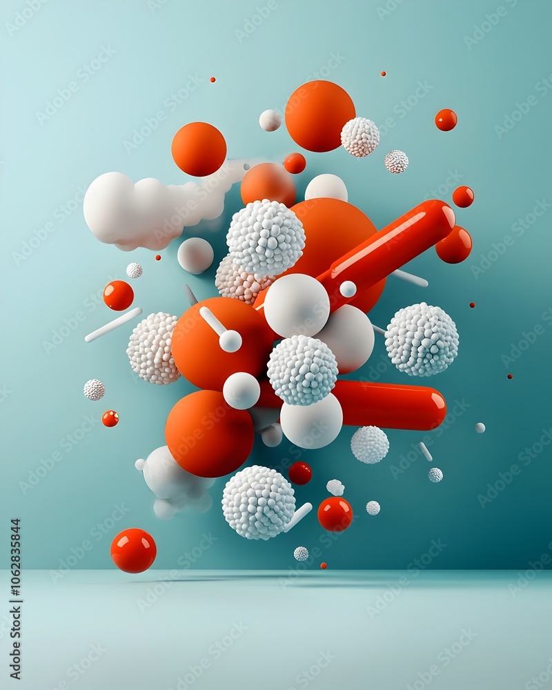 Poster captivating digital showcasing mesmerizing molecular arrangements with spherical entities clustered 