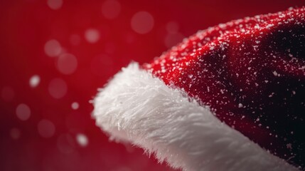 Close-up of the Santa capa??s brim on a red background, angled slightly.