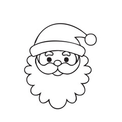 Simple black and white outline illustration of Santa Claus's face with a fluffy beard and hat