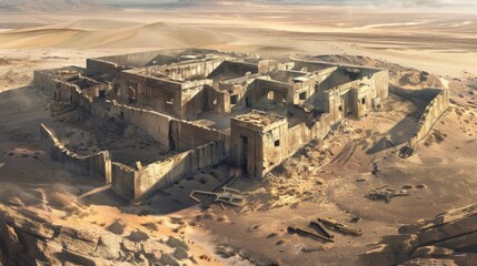 Abandoned military outpost surrounded by barren desert