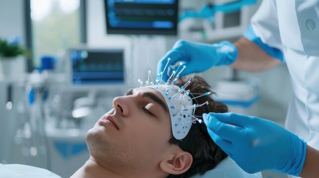 Patient undergoes eeg test to monitor brain activity