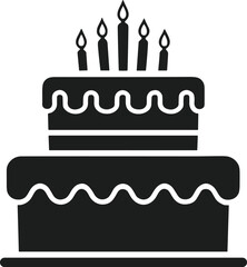 Elegant Birthday Cake Silhouette with Candles Vector Illustration – Perfect for Celebrations and Party Invitations