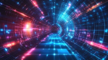 Obraz premium Futuristic Neon Grids in Dark Digital Space with Holographic Technology Aura