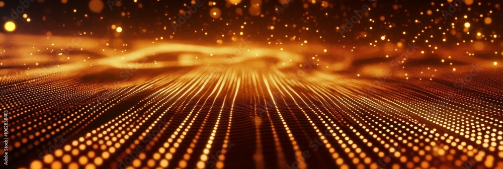 Poster illuminated futuristic mesh structure with glowing grid and digital matrix particles